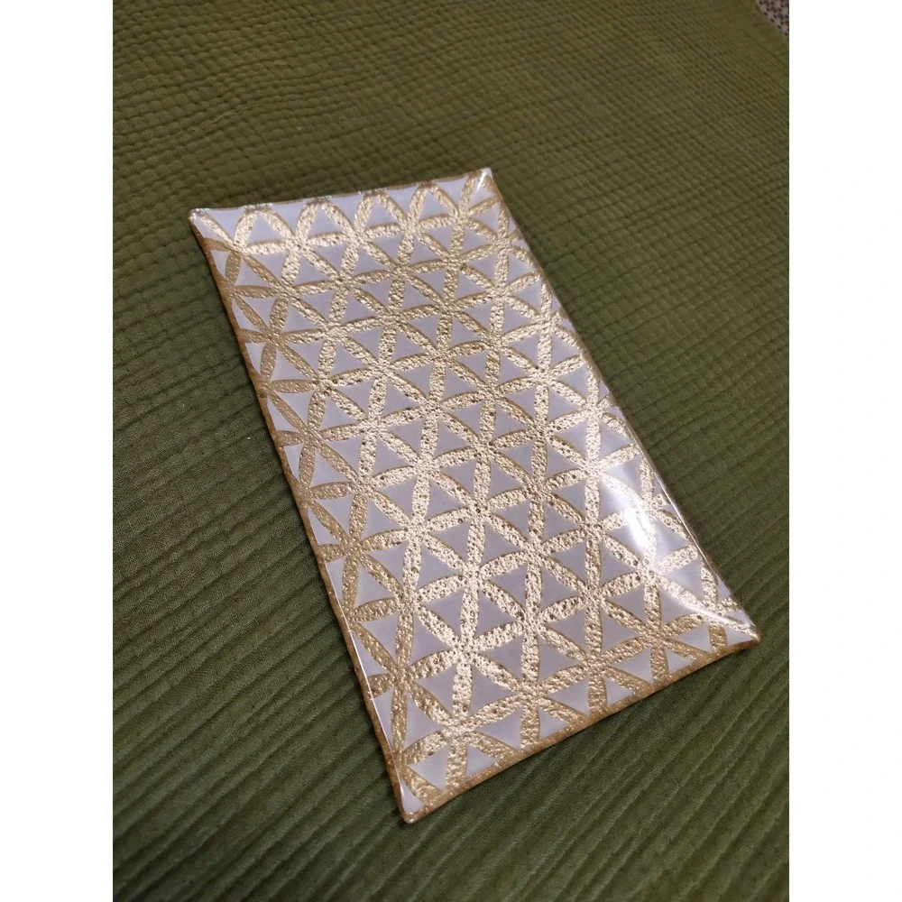 Reverse Painted Gold Geometric Glass Vanity Tray 10x6 Flower of Life Design